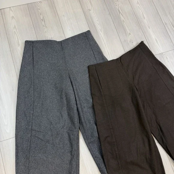 Lot Of 2 L'Eicnecra Casual Women's 36x23 Wool Cropped Pants Wide Leg Brown Gray